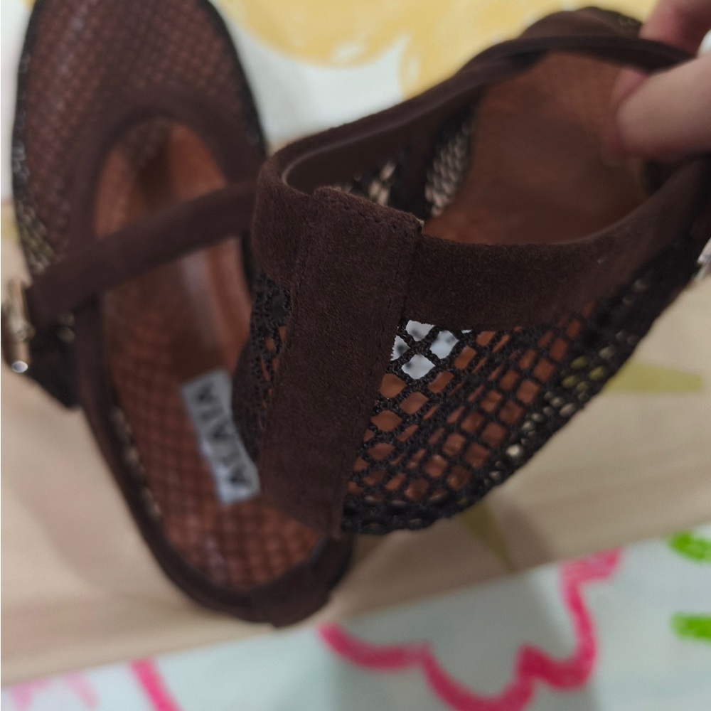 Alaia Brown Mesh Mary Jane Loafers with Strap - Picture 6 of 9